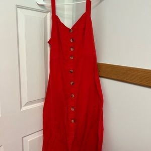 Red linen button down summer dress